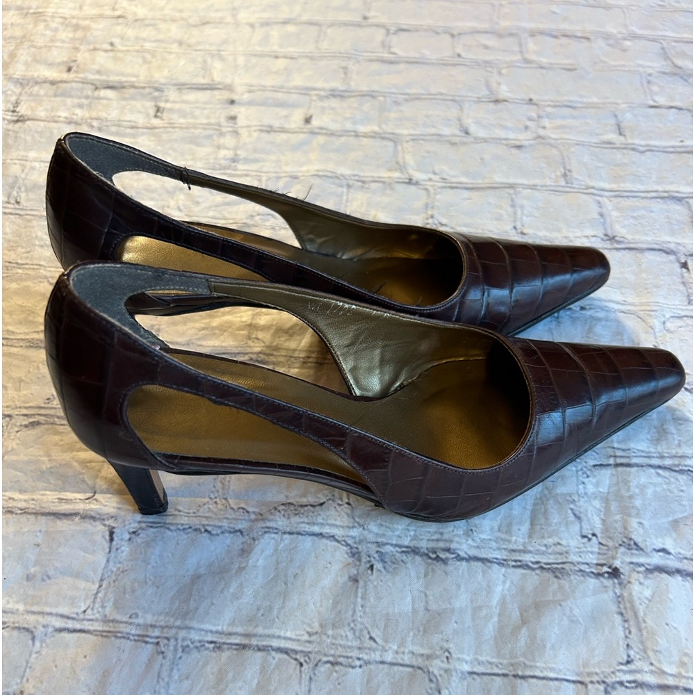 RALPH LAUREN COUTURE TOBACCO BROWN ALLIGATOR PUMPS WOMENS SIZE 7B ITALY MADE